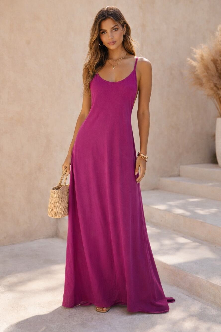 New 27 Miles Malibu Nata Maxi Fuschia Tank Dress Summer Medium Long Casual